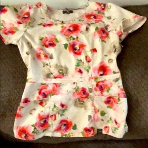 Floral Peplum Scrub Top